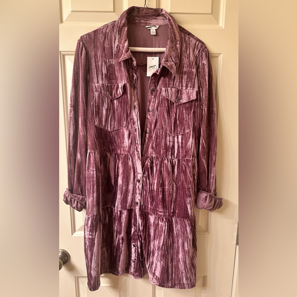 Purple Velvet Button-Up Shirt Dress Large NWT